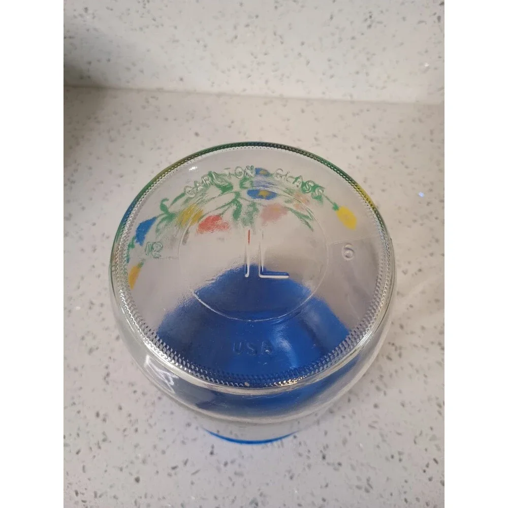Vintage Carlton Glass Canister 1 L Floral Dark Blue Lid USA